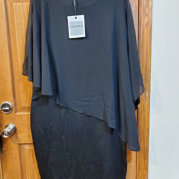 NWT Hanna Nikole Women's Black Formal Evening Dress Sleeveless Cape Size 20W - Picture 10 of 11